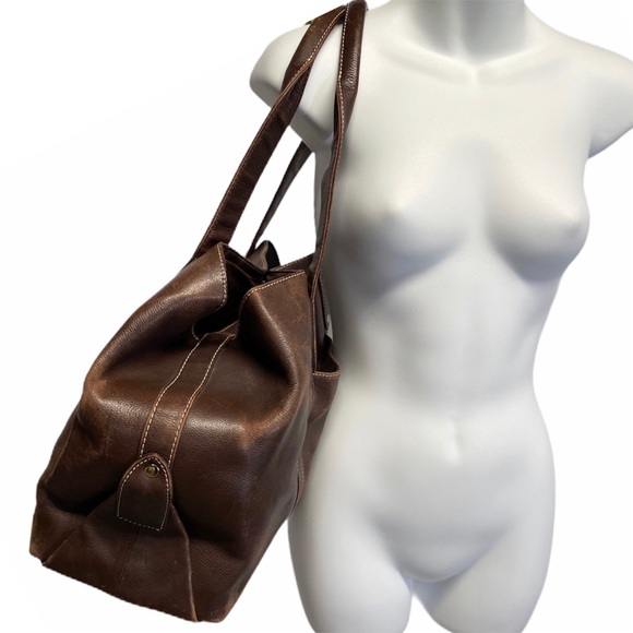 FOSSIL VINTAGE Large Brown Distressed Leather Tote - Picture 7 of 15